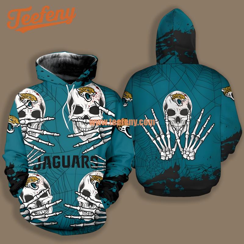 Jacksonville Jaguars Skull Halloween Blue Printed 3D Hoodie