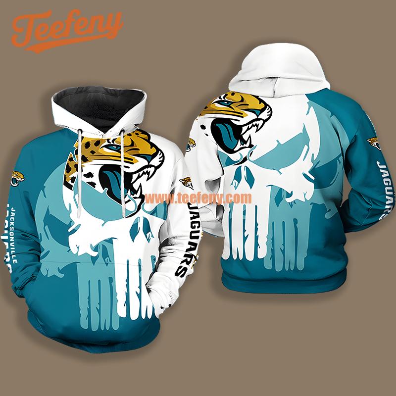 Jacksonville Jaguars Skull Halloween White Blue Fashion 3D Hoodie