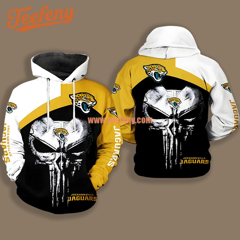 Jacksonville Jaguars Skull Punisher Yellow Black Fashion 3D Hoodie