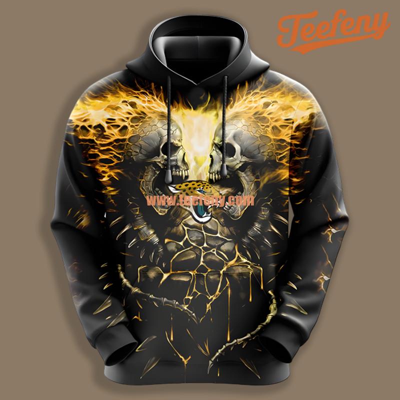 Jacksonville Jaguars Skull Unleash Black Yellow Jacket 3D Hoodie