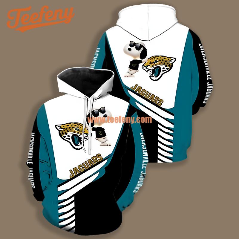 Jacksonville Jaguars Snoopy White Blue Graphic 3D Hoodie