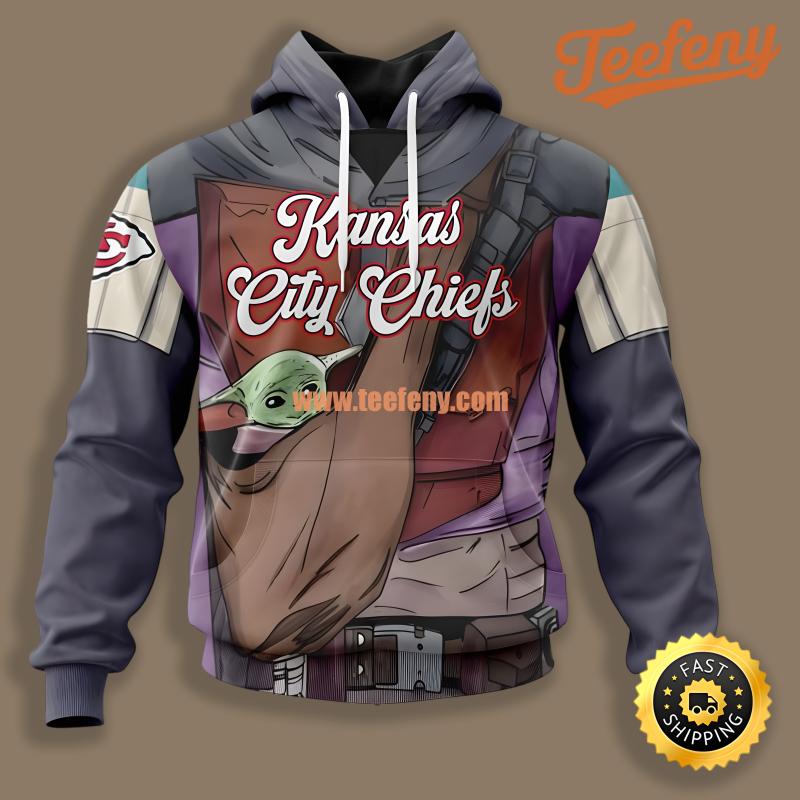 Kansas City Chiefs Baby Yoda Grey Printed 3D Hoodie