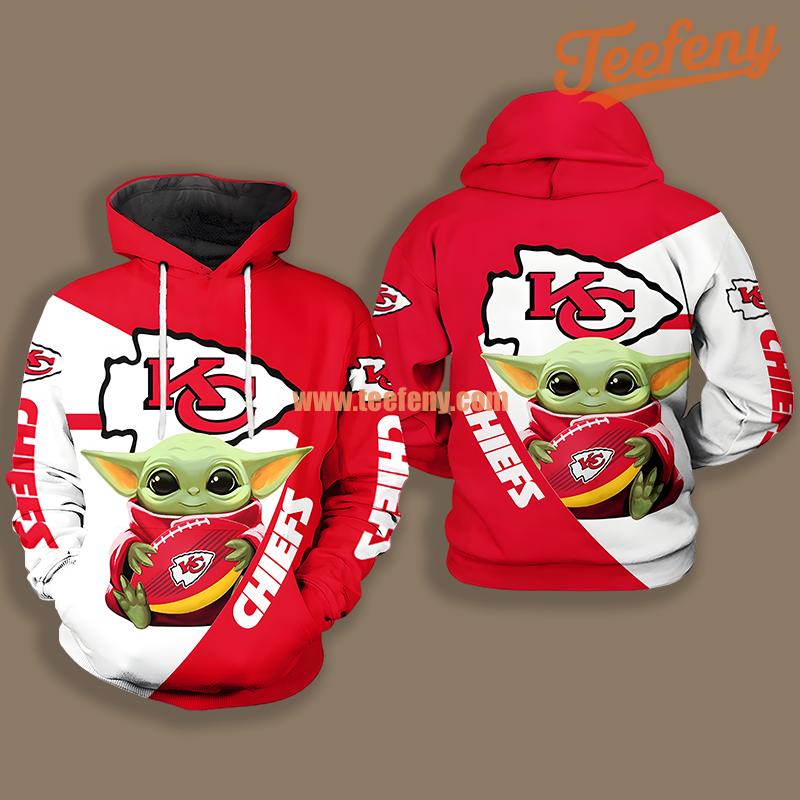 Kansas City Chiefs Baby Yoda Star Wars Red White Printed 3D Hoodie