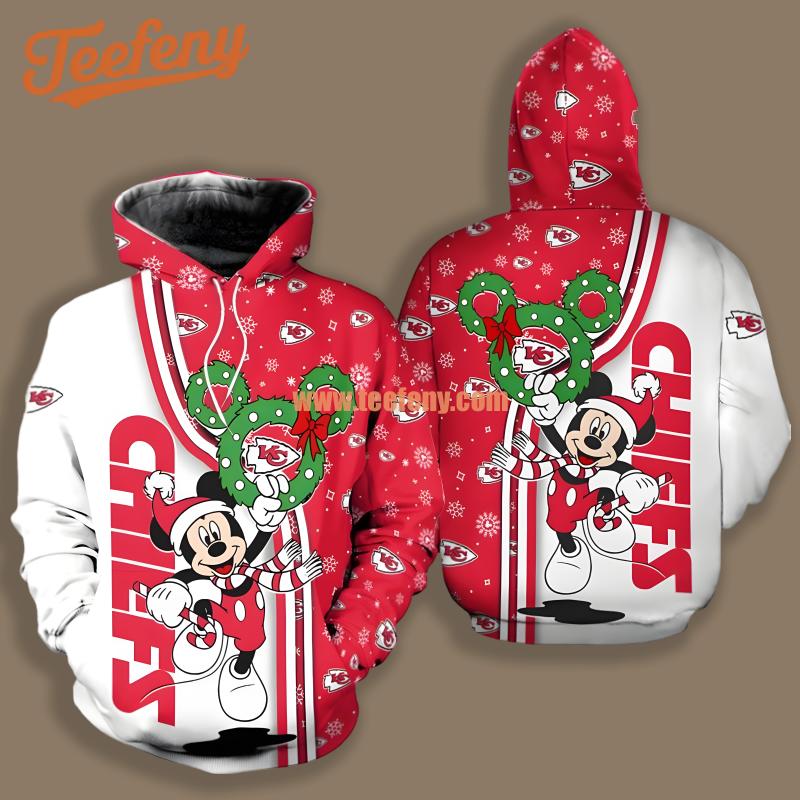 Kansas City Chiefs Christmas Mickey Mouse White Red Pattern 3D Hoodie