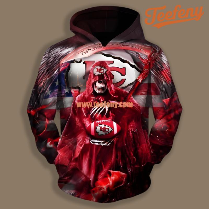 Kansas City Chiefs Death Skull Red Black Horror 3D Hoodie