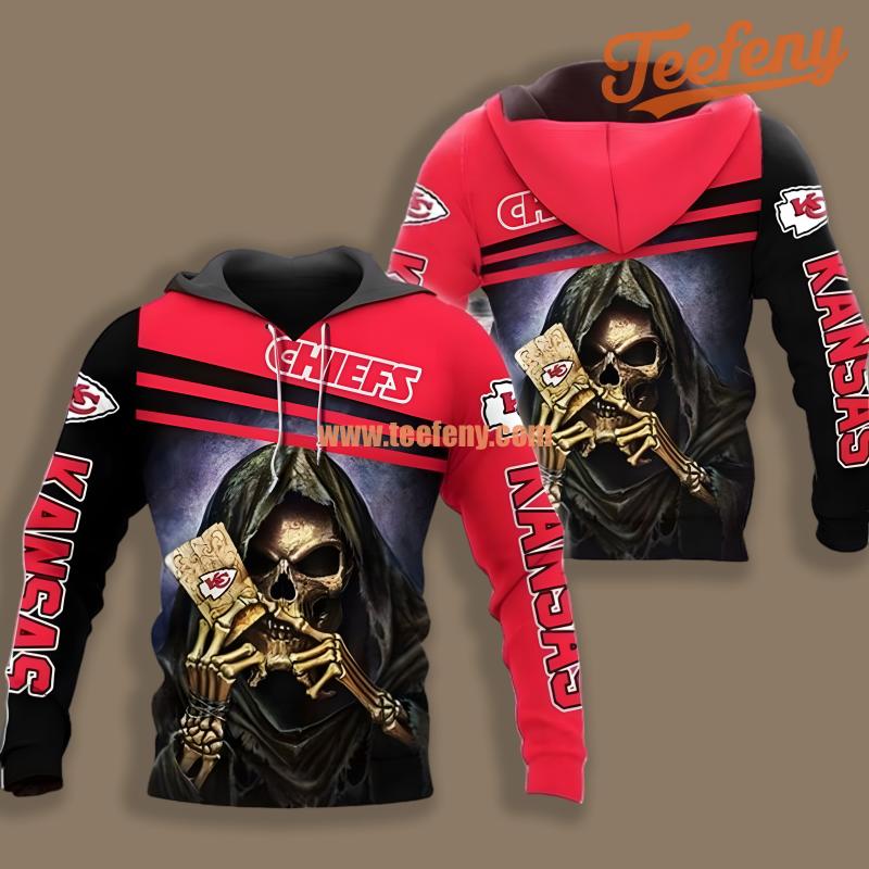 Kansas City Chiefs Death Skull Red Black Youth 3D Hoodie