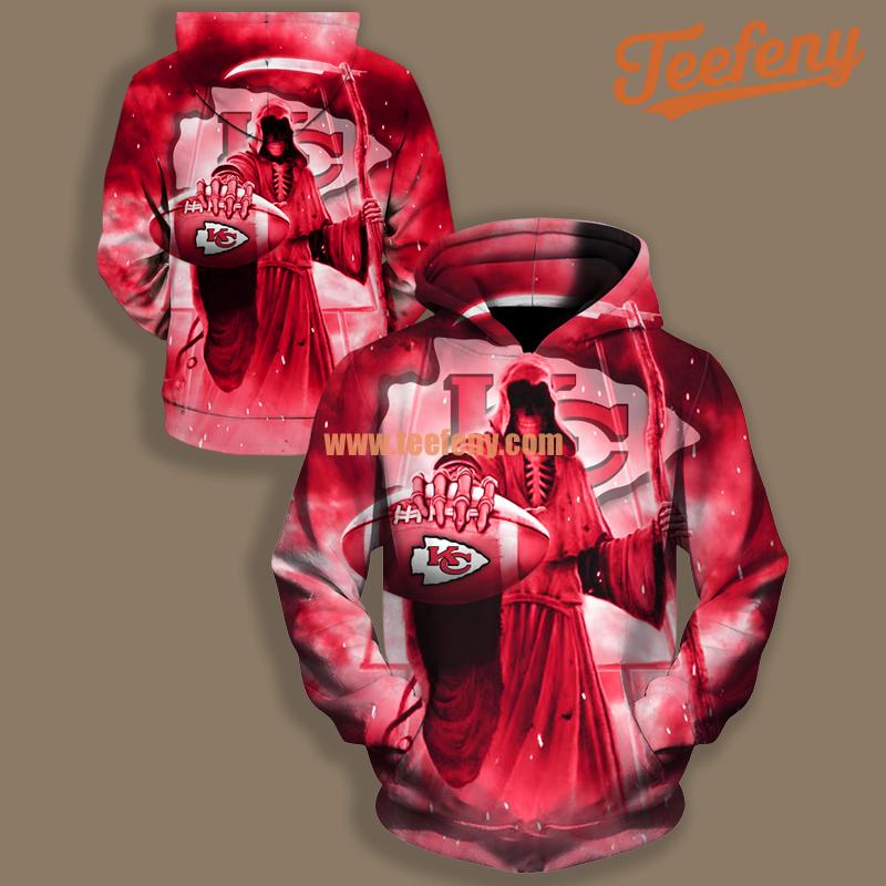 Kansas City Chiefs Death Skull Red Zipper 3D Hoodie