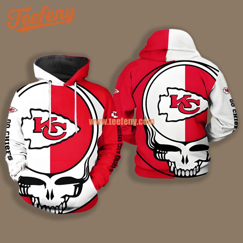 Kansas City Chiefs Grateful Dead White Red Design 3D Hoodie