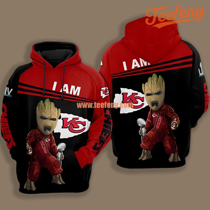 Kansas City Chiefs Groot Red Black Printed 3D Hoodie