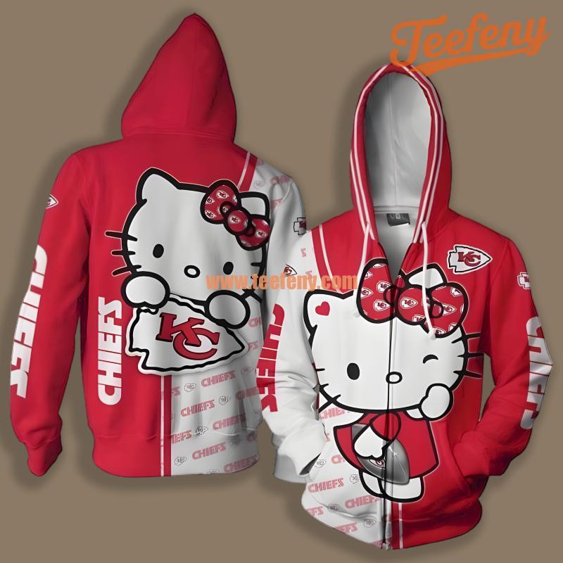 Kansas City Chiefs Hello Kitty Red White Pullover 3D Hoodie