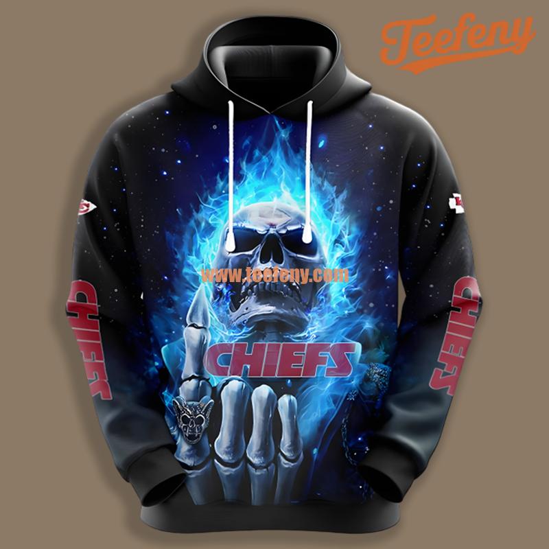 Kansas City Chiefs Hot Skull Blue Black Art 3D Hoodie