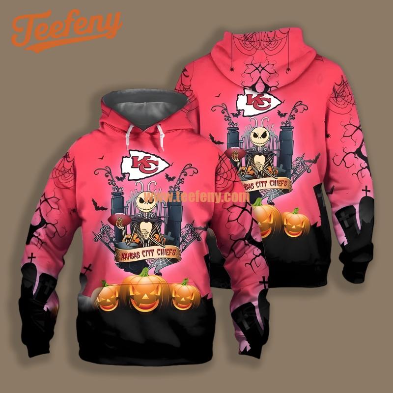 Kansas City Chiefs Jack Skellington Pumpkin Halloween Red Black Mens 3D Hoodie