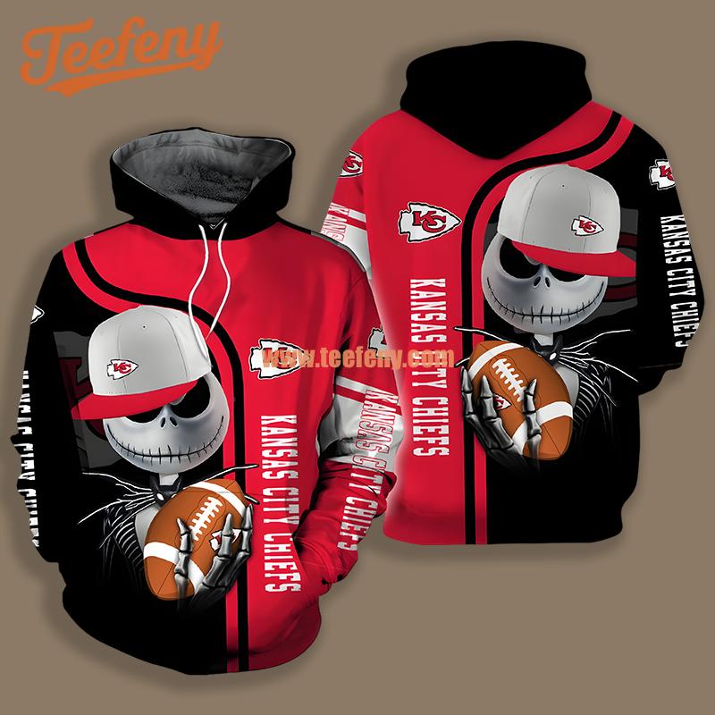 Kansas City Chiefs Jack Skellington Red Black Cool 3D Hoodie