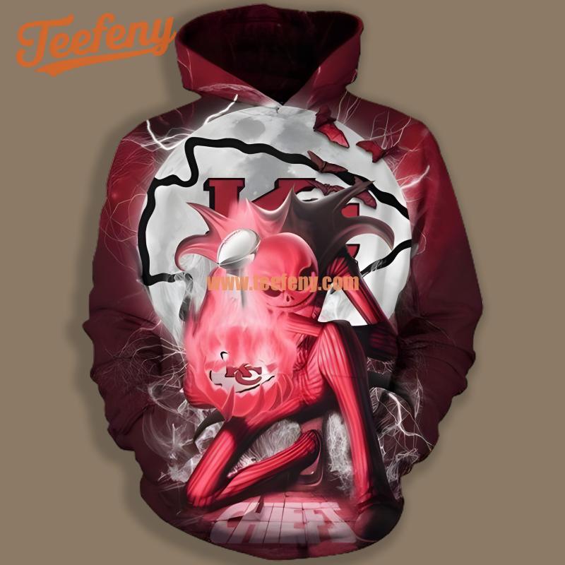 Kansas City Chiefs Jack Skellington Red Graphic 3D Hoodie