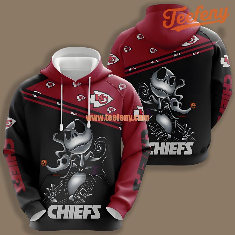 Kansas City Chiefs Jack Skellington Zero Red Black Youth 3D Hoodie
