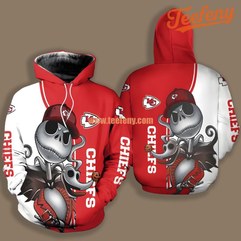Kansas City Chiefs Jack Skellington Zero Red White Art 3D Hoodie