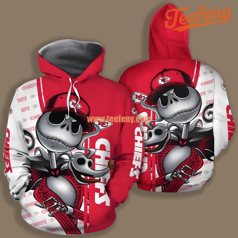 Kansas City Chiefs Jack Skellington Zero Red White Boys 3D Hoodie