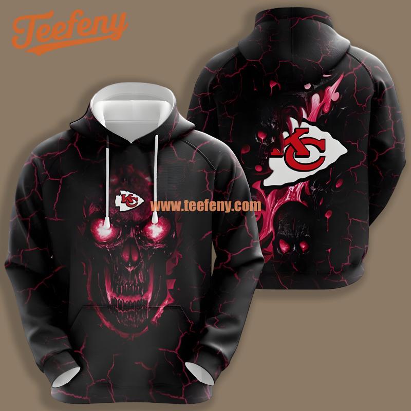 Kansas City Chiefs Lava Skull Black Red Design 3D Hoodie