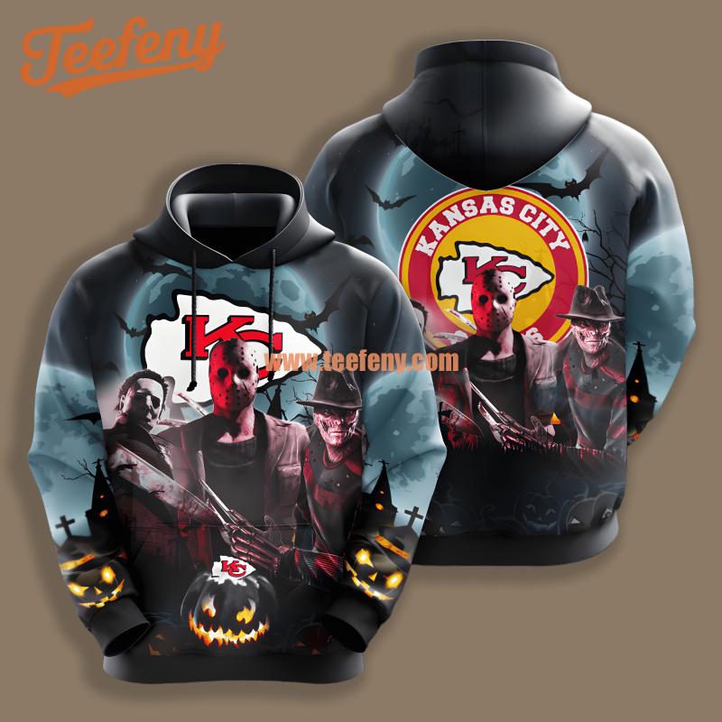 Kansas City Chiefs Michael Myers Freddy Krueger Blue Design 3D Hoodie