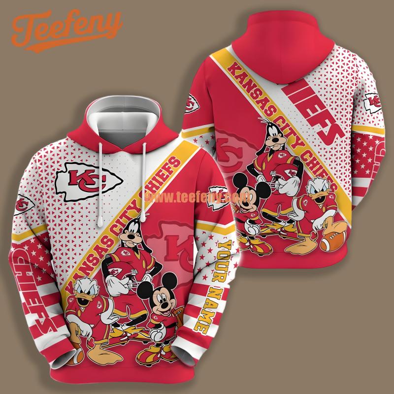 Kansas City Chiefs Mickey Goofy Personalized Red 3D Hoodie