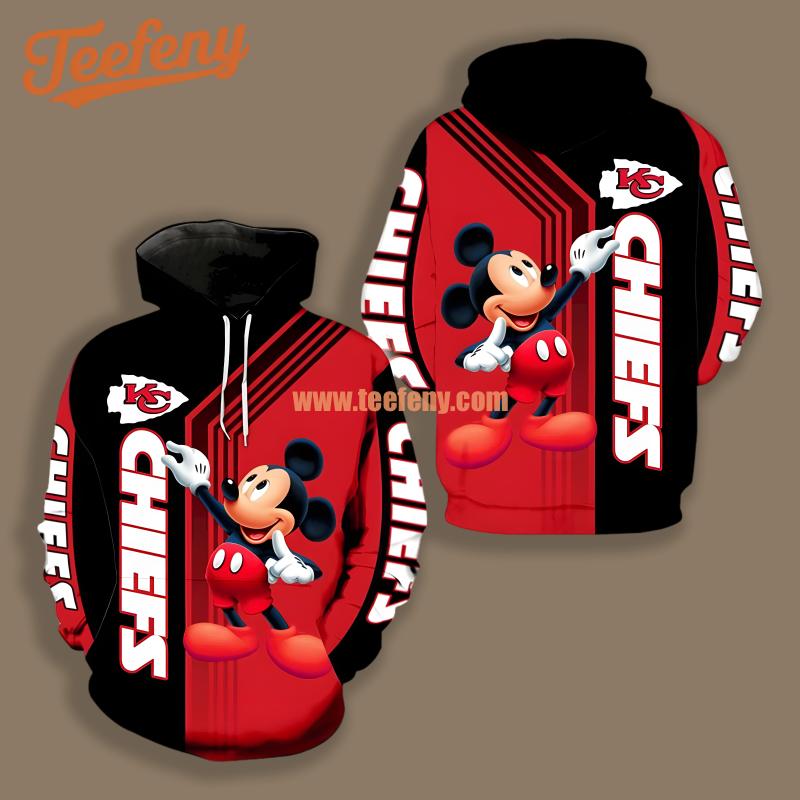 Kansas City Chiefs Mickey Mouse Black Red Pullover 3D Hoodie