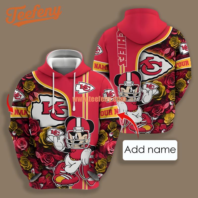 Kansas City Chiefs Mickey Mouse Flower Red Puff Print 3D Hoodie