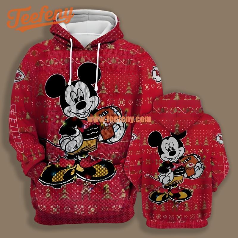 Kansas City Chiefs Mickey Mouse Red Design 3D Hoodie