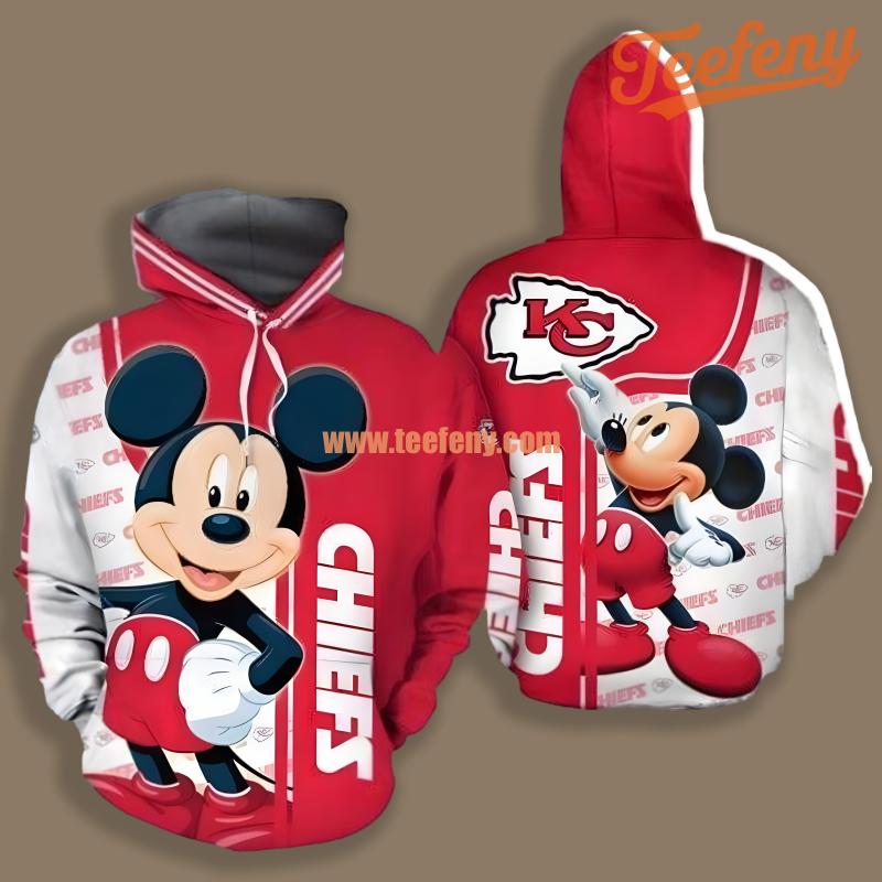 Kansas City Chiefs Mickey Mouse Red White For Men 3D Hoodie