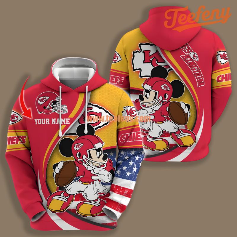 Kansas City Chiefs Mickey Mouse Yellow Red 3D Hoodie For Men