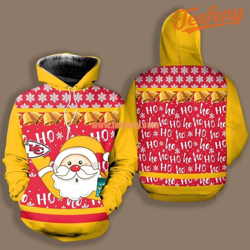 Kansas City Chiefs Santa Claus Hohoho Yellow Red Design 3D Hoodie