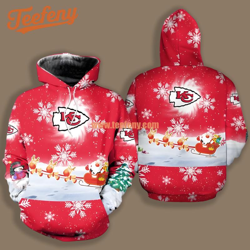 Kansas City Chiefs Santa Claus Is Coming White Red Zip Up 3D Hoodie
