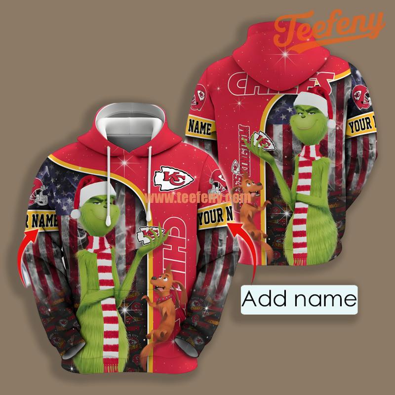 Kansas City Chiefs Santa Grinch Personalized Red Unisex 3D Hoodie