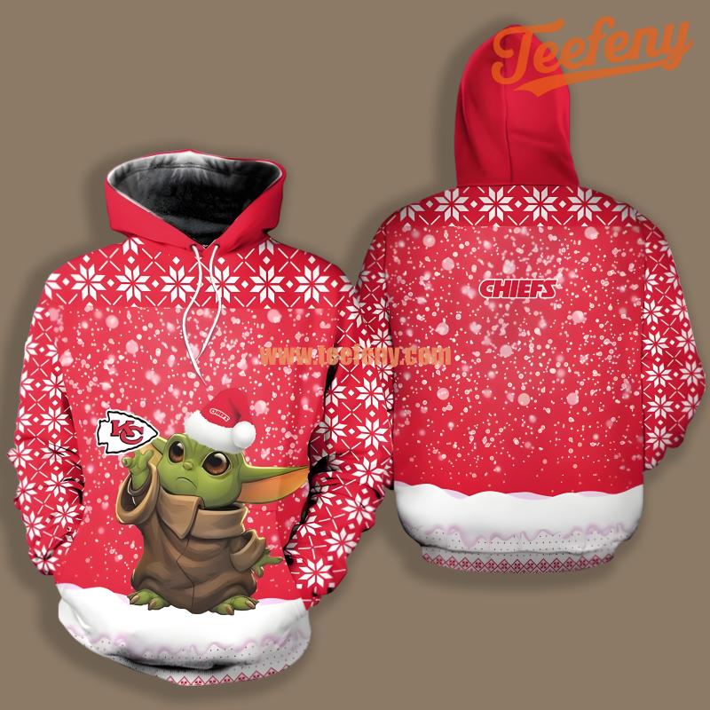 Kansas City Chiefs Santa Grogu Christmas White Red Mens 3D Hoodie