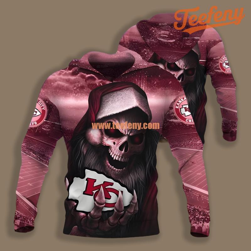 Kansas City Chiefs Santa Skull Black Red Printed 3D Hoodie