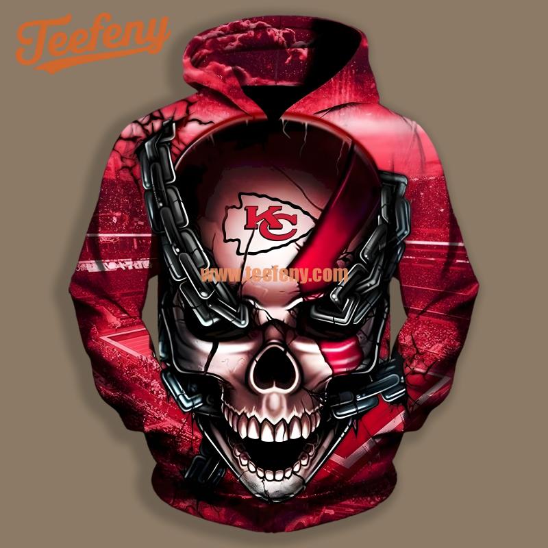 Kansas City Chiefs Skull Chain Red Black Graphic 3D Hoodie