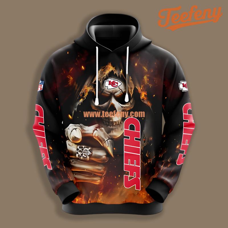 Kansas City Chiefs Skull Champion Black For Sale 3D Hoodie