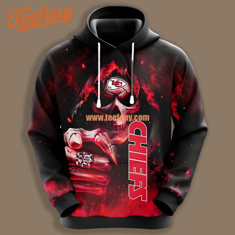 Kansas City Chiefs Skull Champion Red Black Mens 3D Hoodie
