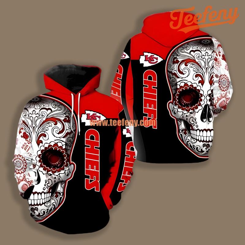 Kansas City Chiefs Skull Flower Red Black Cool 3D Hoodie