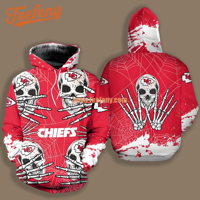 Kansas City Chiefs Skull Halloween White Red Pattern 3D Hoodie