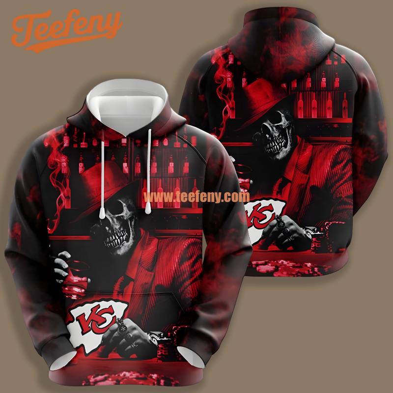 Kansas City Chiefs Skull Play Red Black Fashion 3D Hoodie