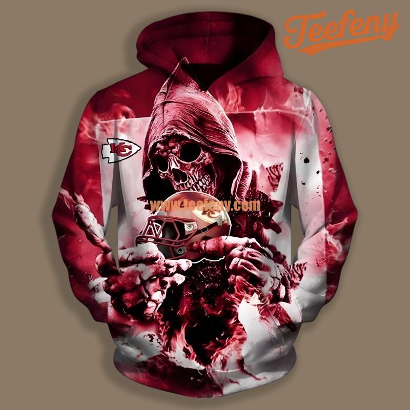 Kansas City Chiefs Skull Power Red White Pullover 3D Hoodie