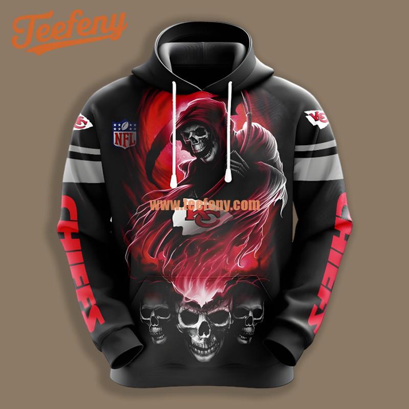 Kansas City Chiefs Skull Red Black Cool 3D Hoodie