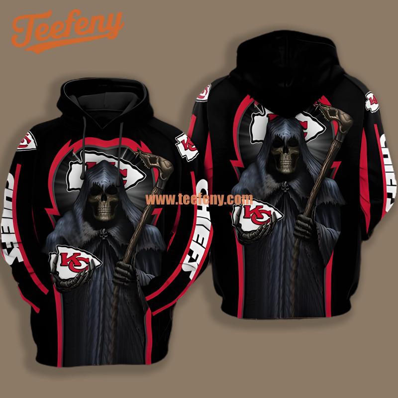 Kansas City Chiefs Skull Red Black Zip Up 3D Hoodie