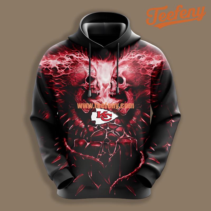 Kansas City Chiefs Skull Unleash Red Black Pullover 3D Hoodie
