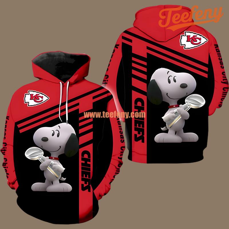 Kansas City Chiefs Snoopy Red Black Full Print 3D Hoodie