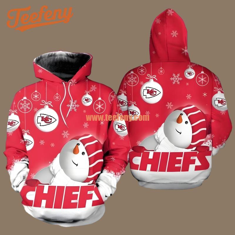 Kansas City Chiefs Snowman Christmas Red White Mens 3D Hoodie