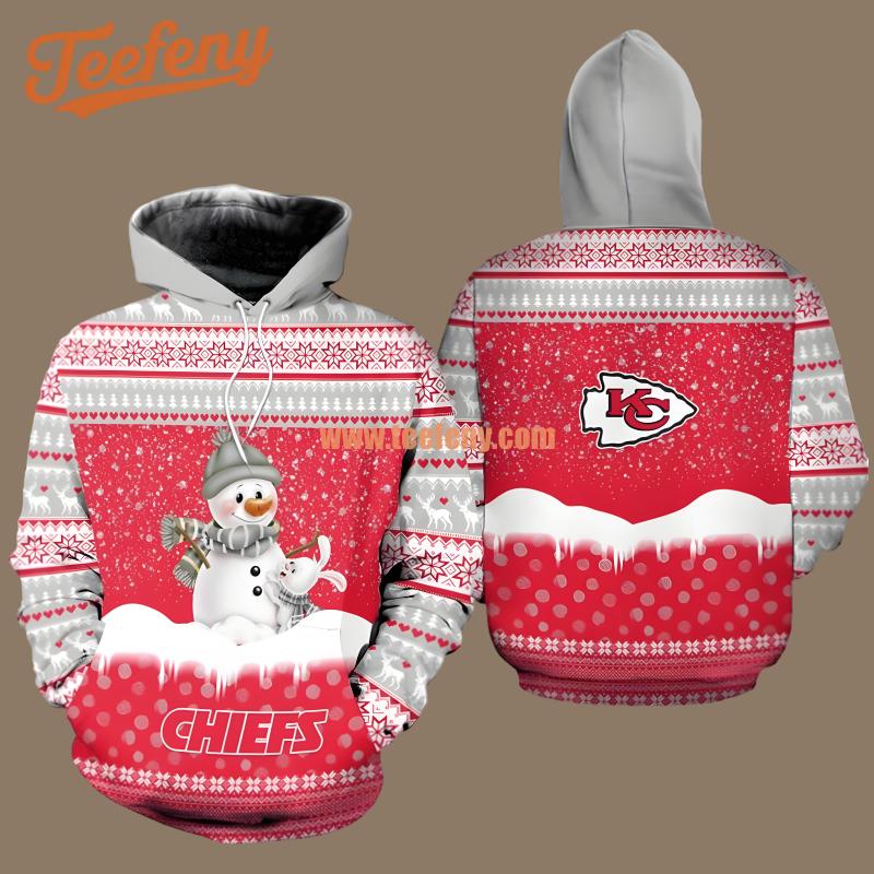 Kansas City Chiefs Snowman Christmas White Red Mens 3D Hoodie