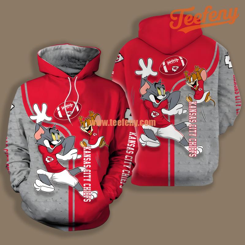 Kansas City Chiefs Tom And Jerry Red Grey Boys 3D Hoodie