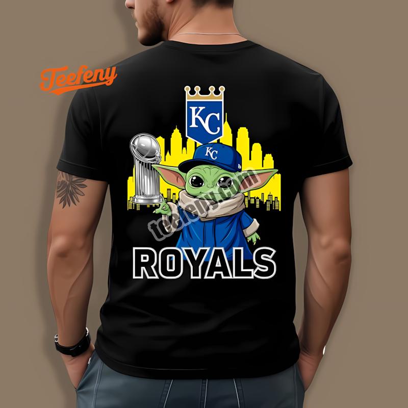 Kansas City Royals Baby Yoda Holding World Series Trophy Dri Fit Shirt