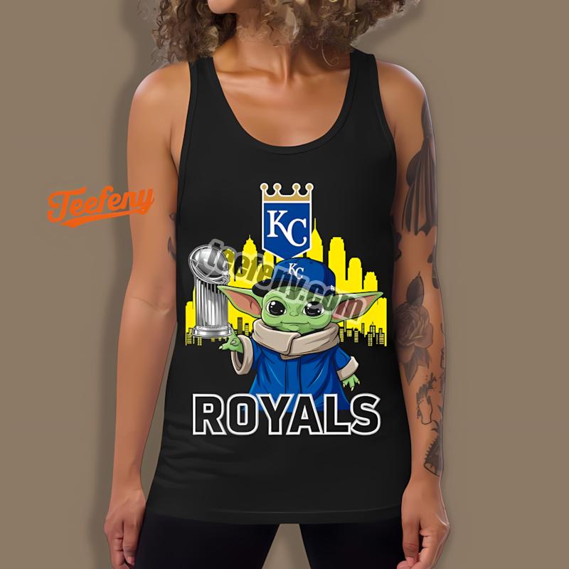 Kansas City Royals Baby Yoda Holding World Series Trophy Dri Fit Tanktop Kansas City Royals Baby Yoda Holding World Series Trophy Dri Fit Tanktop